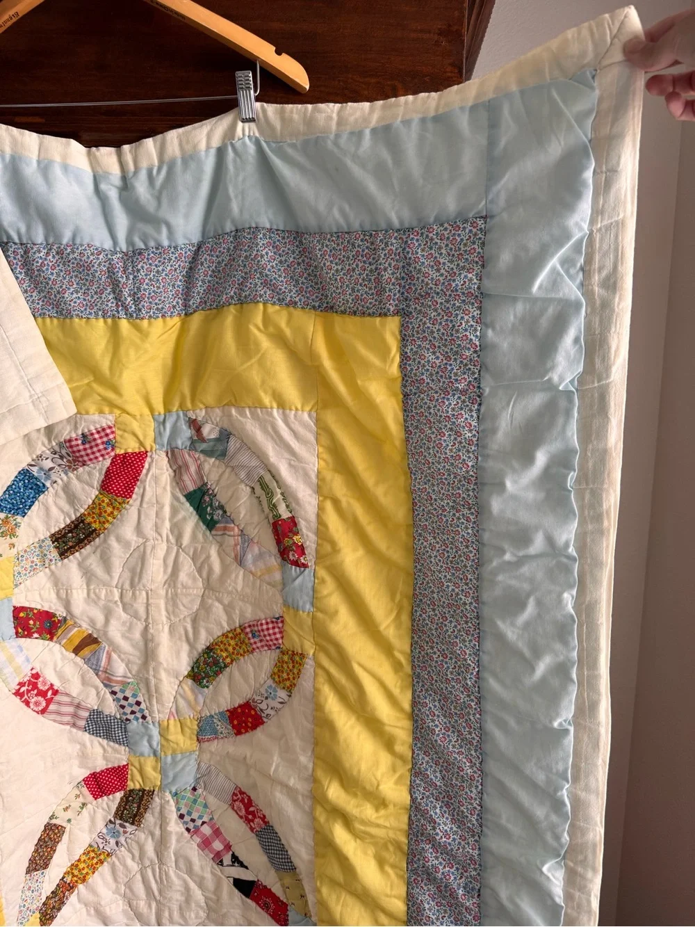 Vintage Hand Stitched Double Wedding Ring Patchwork Quilt